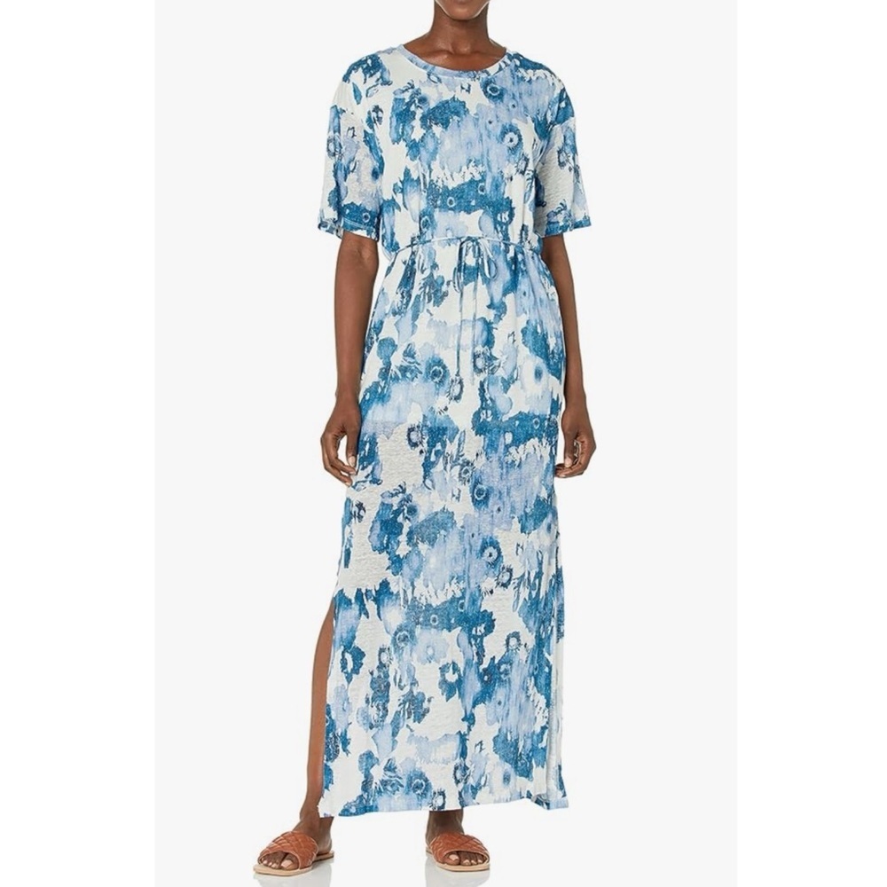 Joie Womens Linen Maxi Dress‎ S Blue Floral Resortwear Euro Summer Beachy